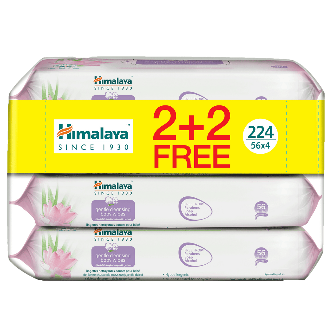 Himalaya Gentle Baby Wipes Offer Pack (2 + 2 Free) - Easy Cleansing 